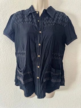 Diesel Short Sleeve Embroidered Button Down Top.